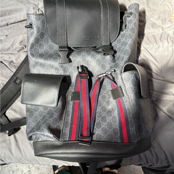 Gucci Black and Gray Men's Backpack with Red Stripes - Picture 1 of 2